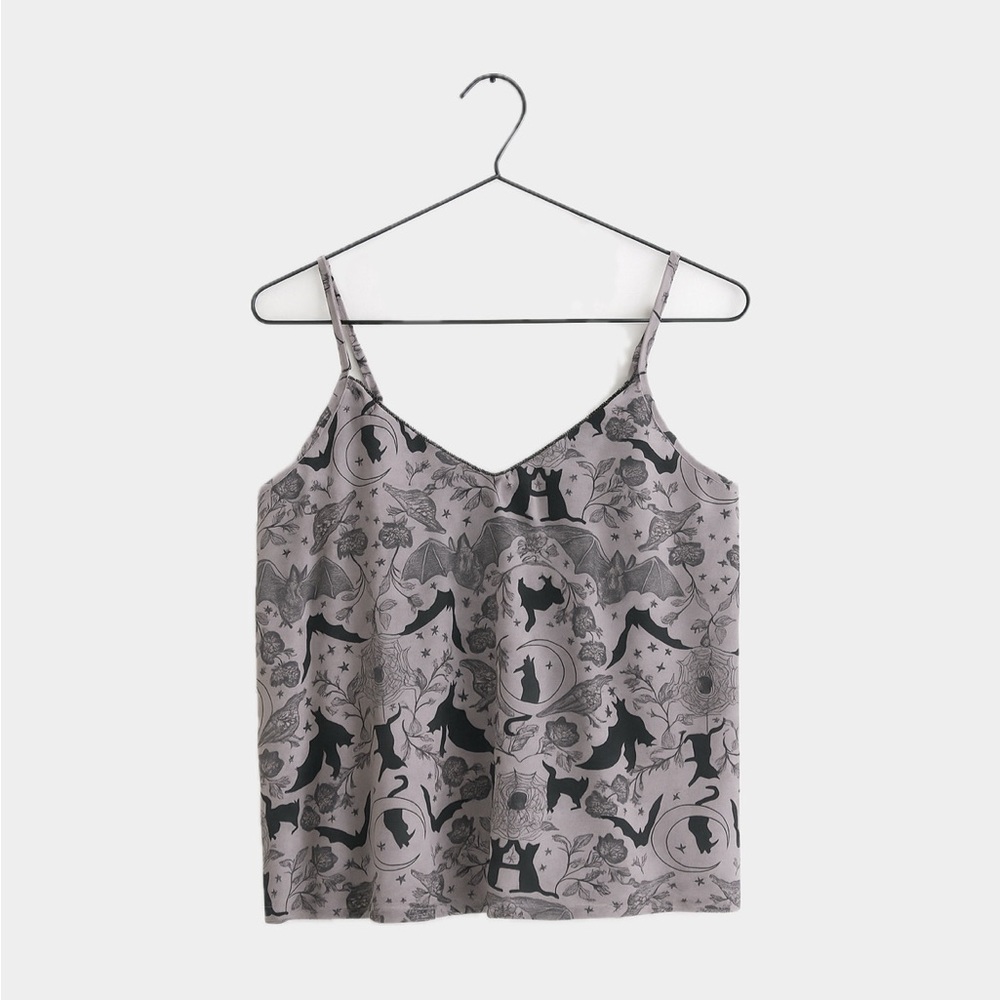 Modcloth Gray and Black Cat and Bat Print Camisole